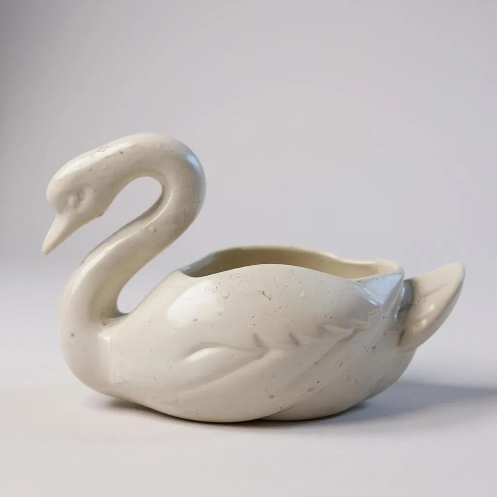 Vintage Bauer Pottery Swan Planter – Cream Ceramic Figurine – Bauer Los Angeles